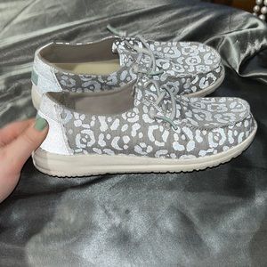 Grey and silver cheetah print Hey Dudes